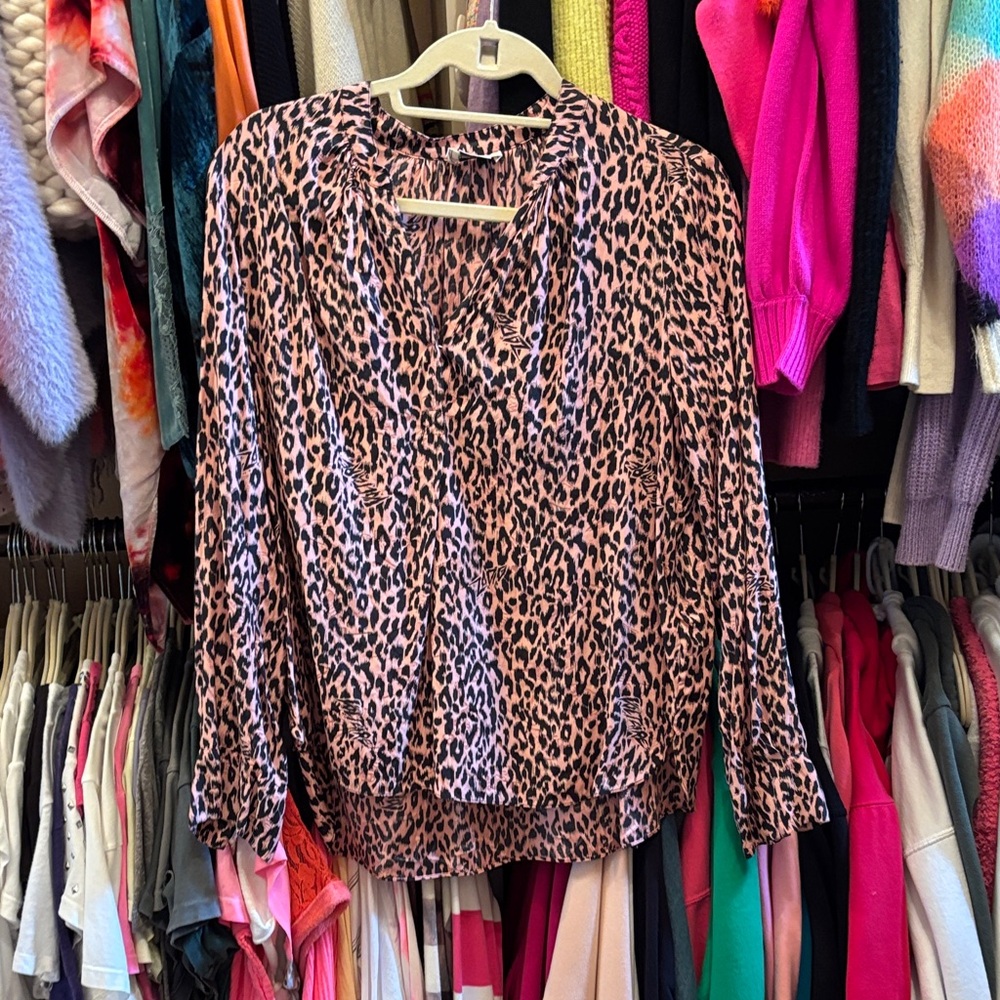 Zadig & Voltaire Pink Leopard-Print V-Neck Blouse